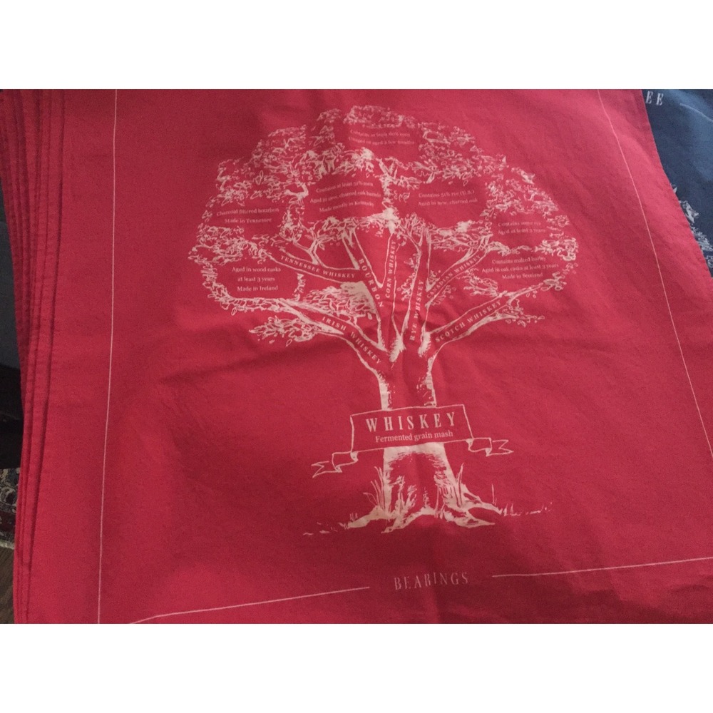 Whiskey Family Tree Bandana OS Red Cotton Infographic Bourbon Decor Bearings